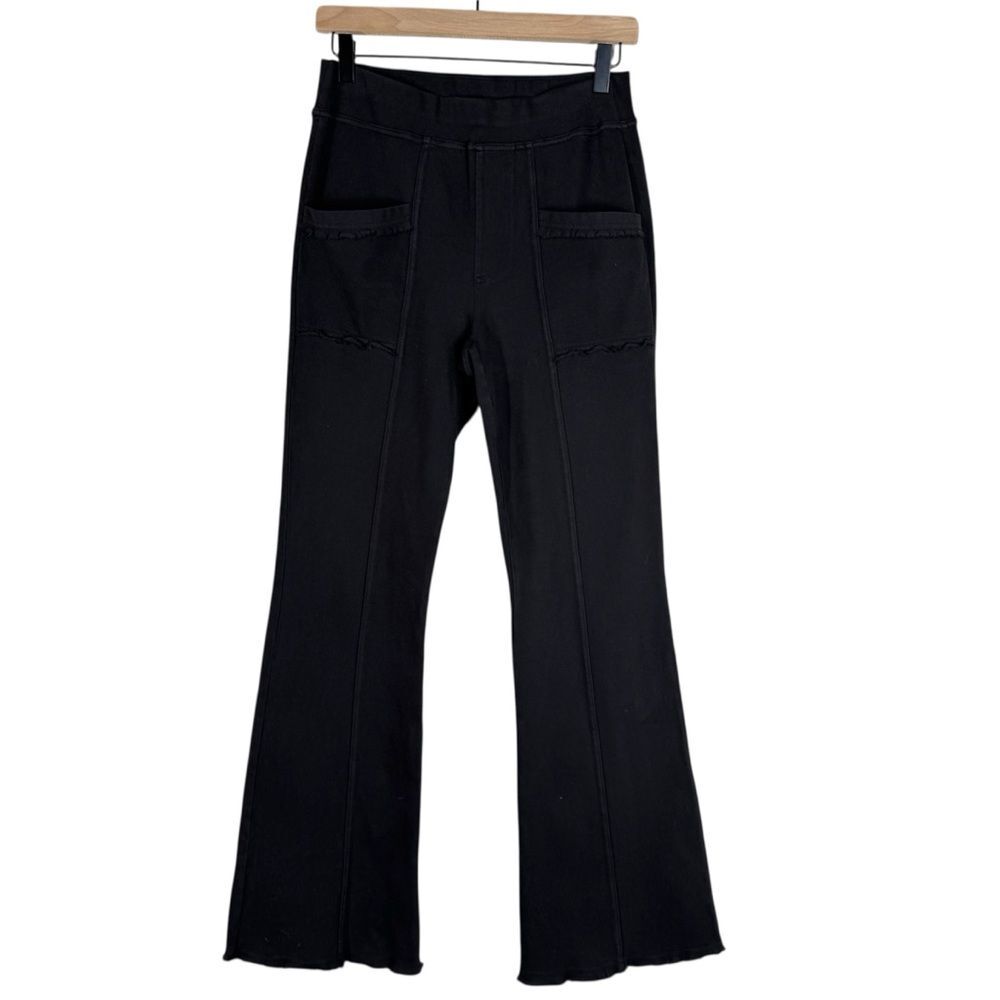 XCVI Black Flare Pull On Pants Lettuce Fray Hem LagenLook Boho Women’s Size XS